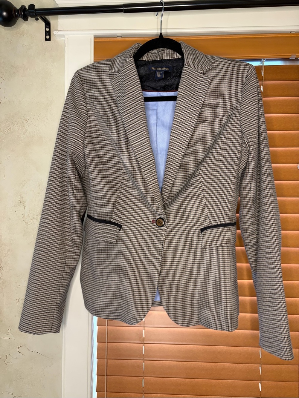 British Khaki Beige & Black Houndstooth Tailored Blazer